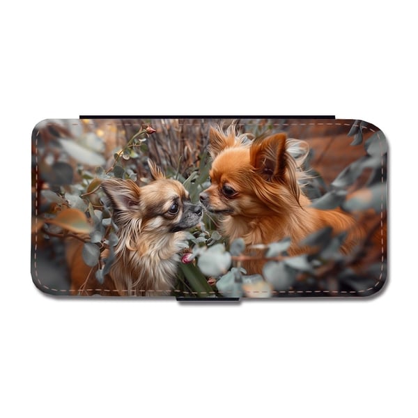 Til Samsung Galaxy S8: Lang Frakk Chihuahua Hunde, flipdeksel med unikt motiv, mobiletui med stativfunksjon