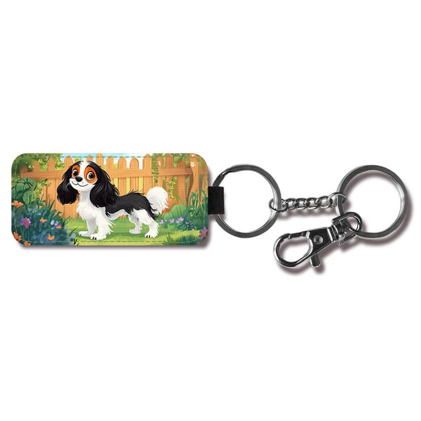 Nyckelring: Barn Söt Tecknad Cavalier King Charles Spaniel Hund, stilrent hängsmycke med livfull och unikt design