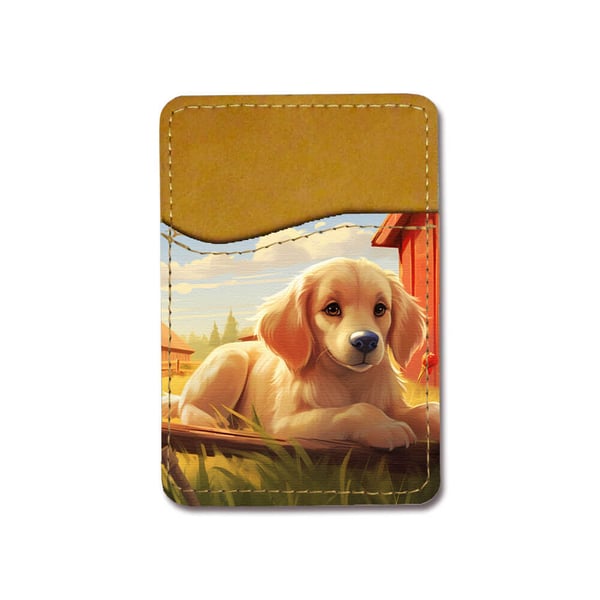 Självhäftande korthållare till mobil (Universell): Tecknad Golden Retriever Hund, kortfack med livfull och unikt design till telefon