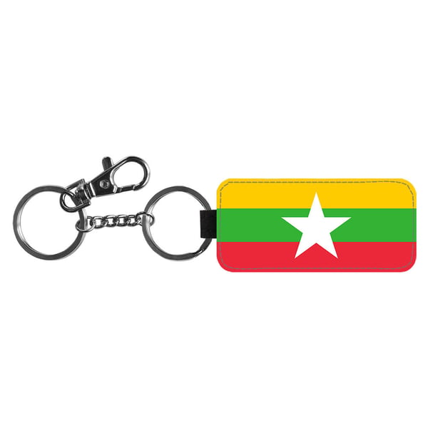 Nøkkelring: Myanmar Flagga, stilrent anheng med levende og unikt design