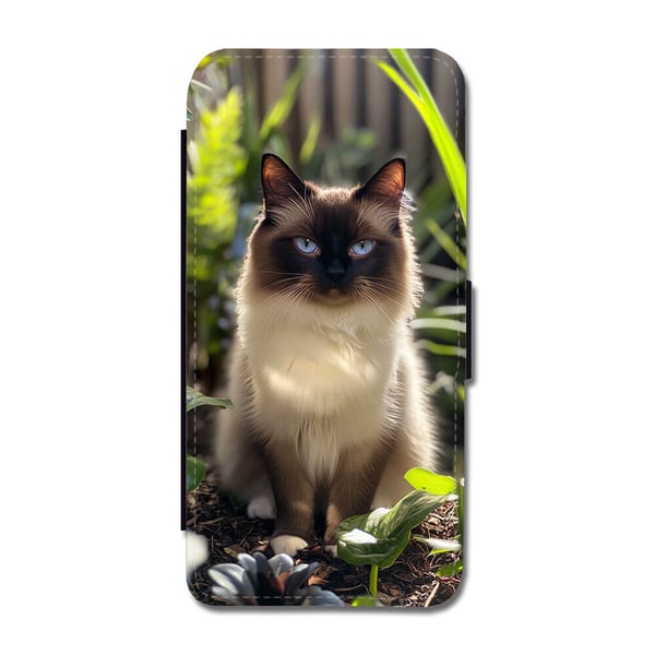 Til Samsung Galaxy S8: Burmesisk Katt, flipdeksel med unikt motiv, mobiletui med stativfunksjon