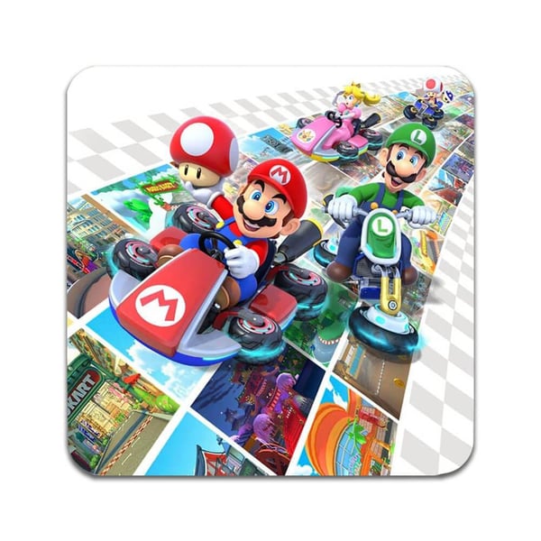 Lasinaluset (2 kpl): Mario Kart, tyylikkäät aluset uniikeilla ja eloisilla kuvioilla