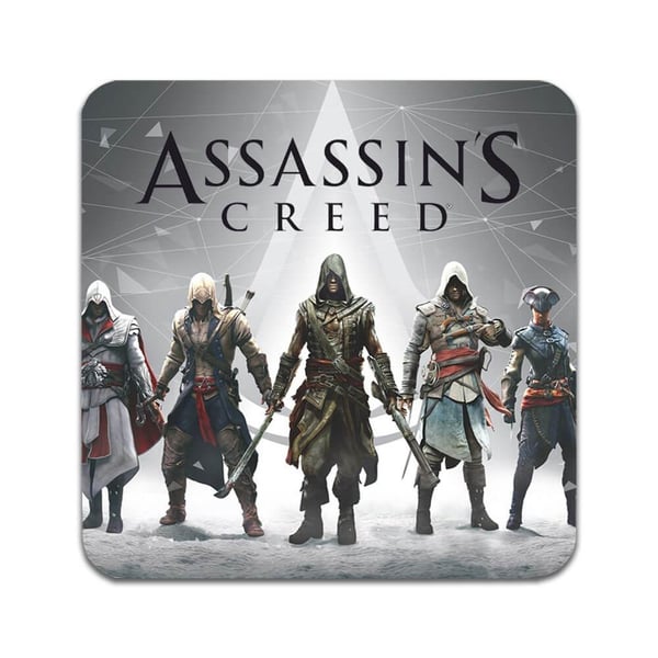 Glassunderlag (2-pakning): Spel Assassin's Creed, stilrene underlag med unike og livlige motiver