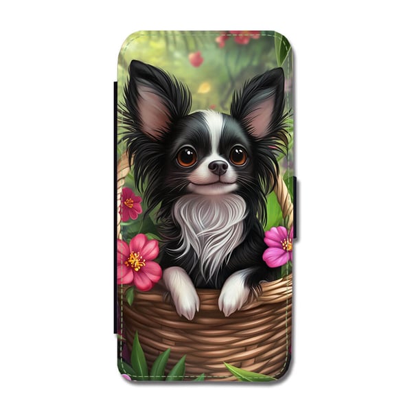 Til Samsung Galaxy S8: Barne Tegneserie Langhåret Chihuahua Hund, flipdeksel med unikt motiv, mobiletui med stativfunksjon