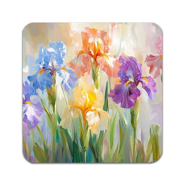 Glasunderlägg (4-pack): Blommor Iris, stilrena underlägg med unika och livfulla motiv