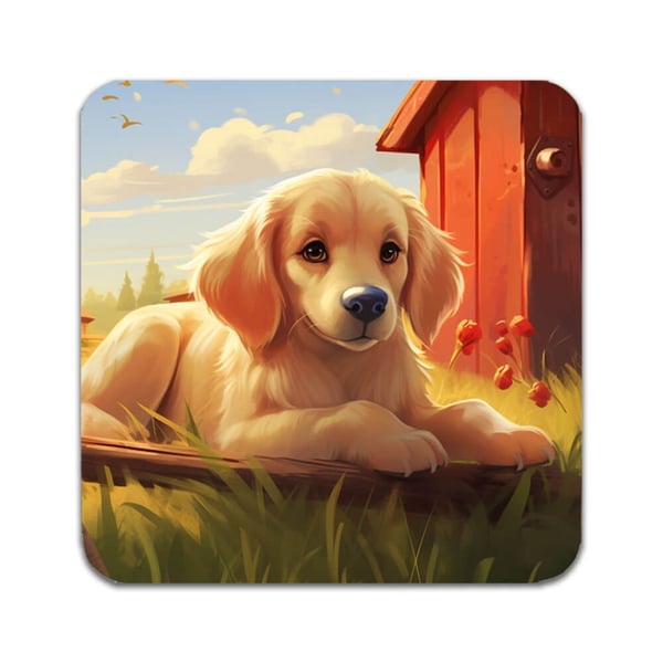 Glassunderlag (2-pakning): Tegneserie Golden Retriever Hund, stilrene underlag med unike og livlige motiver