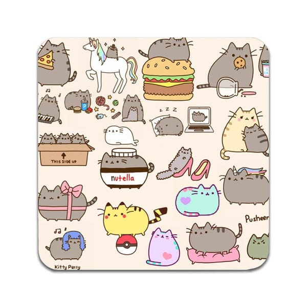 Glassunderlag (2-pakning): Pusheen, stilrene underlag med unike og livlige motiver