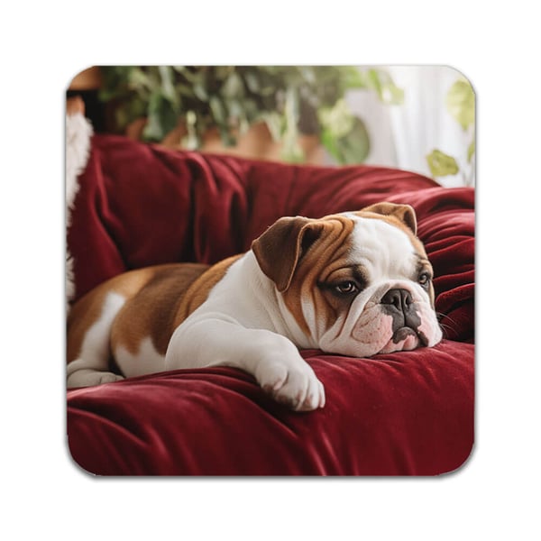 Glassunderlag (4-pakning): Hund Engelsk Bulldog, stilrene underlag med unike og livlige motiver