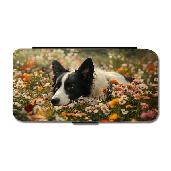 Til Samsung Galaxy S8: Hund Border Collie, flipdeksel med unikt motiv, mobiletui med stativfunksjon