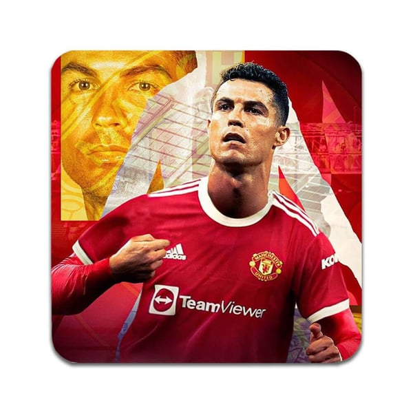 Glassunderlag (2-pakning): Cristiano Ronaldo 2021 Manchster United, stilrene underlag med unike og livlige motiver