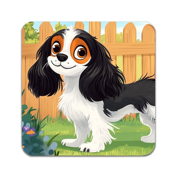 Glassunderlag (2-pakning): Barn Søt Tegneserie Cavalier King Charles Spaniel Hund, stilrene underlag med unike og livlige motiver