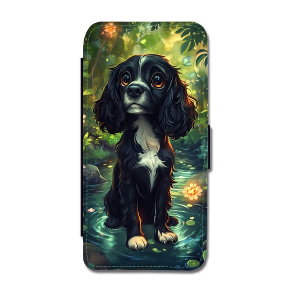 Til Samsung Galaxy S8: Barn Søt Tegneserie Cocker Spaniel Hund, flipdeksel med unikt motiv, mobiletui med stativfunksjon
