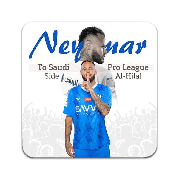 Glassunderlag (2-pakning): Neymar 2023 Al-Hilal, stilrene underlag med unike og livlige motiver