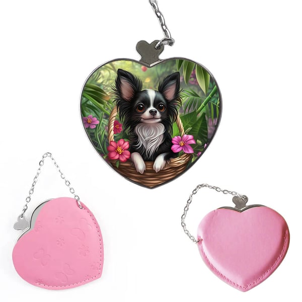 Kompakt sminkspegel: Barn Tecknad Långhårig Chihuahua Hund, fickspegel med livfull och unik design