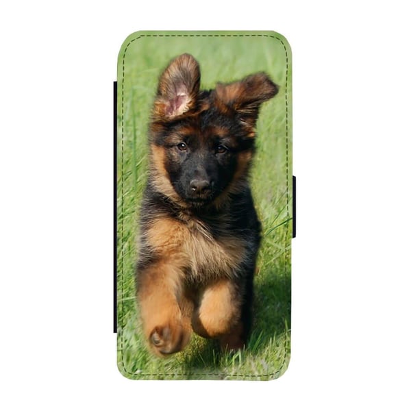 Til Samsung Galaxy S8+: German Shepherd Puppy, flipdeksel med unikt motiv, mobiletui med stativfunksjon