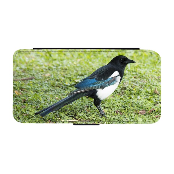 Bird Magpie, flipdeksel med unikt motiv, mobiletui med stativfunksjon Til Samsung Galaxy S8+