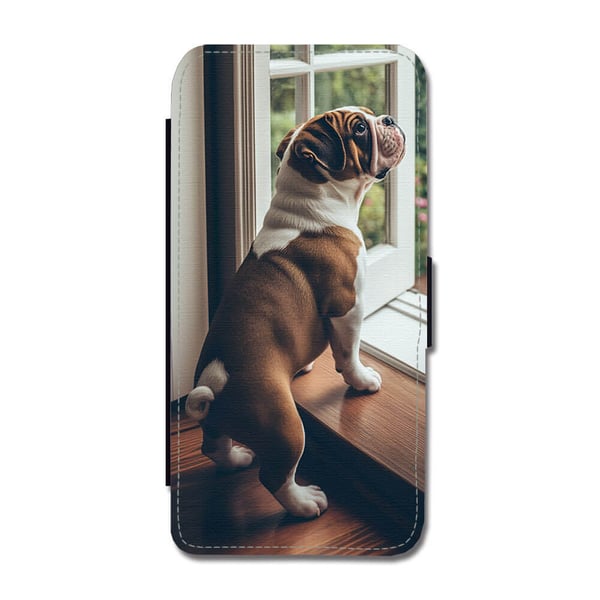 Til Samsung Galaxy S8+: Hund Engelsk Bulldog, flipdeksel med unikt motiv, mobiletui med stativfunksjon