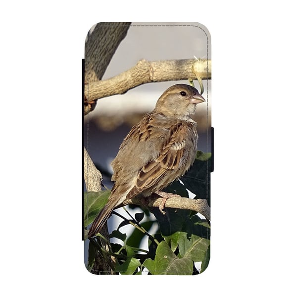 Til Samsung Galaxy S8: Bird House Sparrow, flipdeksel med unikt motiv, mobiletui med stativfunksjon