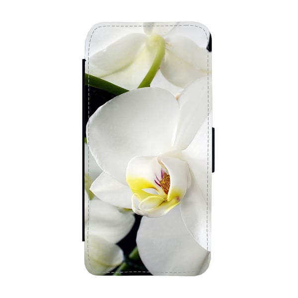 Til Samsung Galaxy S8+: Flower White Orchids, flipdeksel med unikt motiv, mobiletui med stativfunksjon