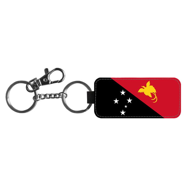 Nyckelring: Papua Nya Guinea Flagga, stilrent hängsmycke med livfull och unikt design