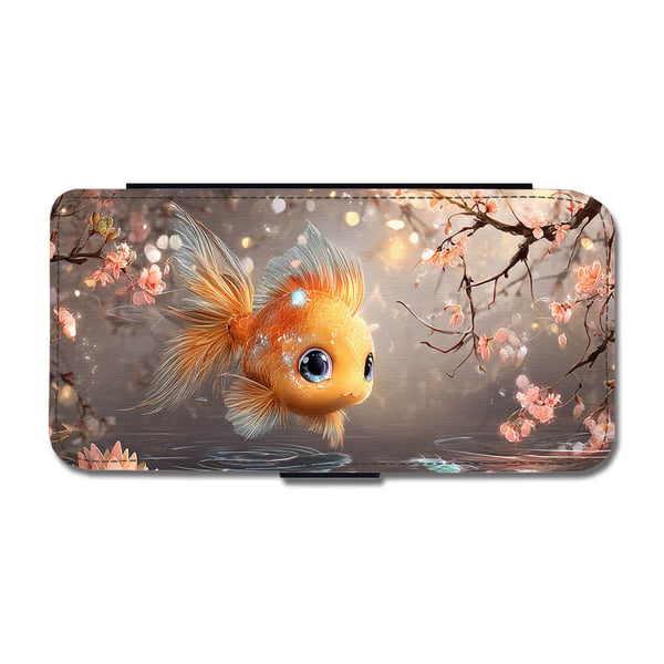 Søt Tegneserie Gullfisk, flipdeksel med unikt motiv, mobiletui med stativfunksjon Til Samsung Galaxy S9
