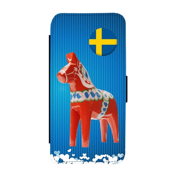 Til Samsung Galaxy S8: Swedish Dala Horse, flipdeksel med unikt motiv, mobiletui med stativfunksjon