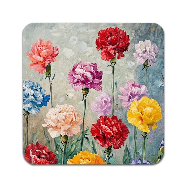 Glassunderlag (4-pakning): Blomster Nelliker, stilrene underlag med unike og livlige motiver