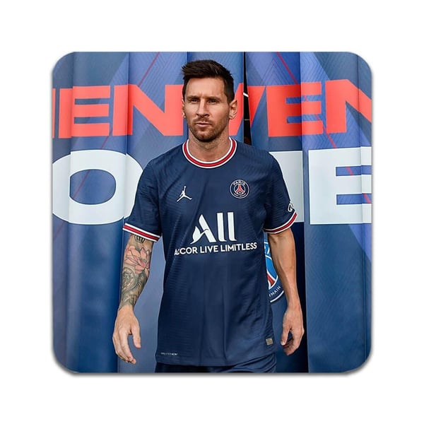 Glassunderlag (2-pakning): Lionel Messi 2021 PSG, stilrene underlag med unike og livlige motiver