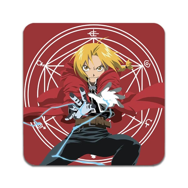 Glassunderlag (4-pakning): Manga Fullmetal Alchemist, stilrene underlag med unike og livlige motiver