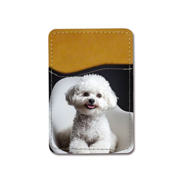 Selvklæbende kortholder til mobil (Universel): Hund Bichon Frise, kortlomme med levende og unikt design til telefonen