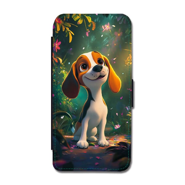 Til Samsung Galaxy S8+: Barn Tegneserie Beagle Hund, flipdeksel med unikt motiv, mobiletui med stativfunksjon