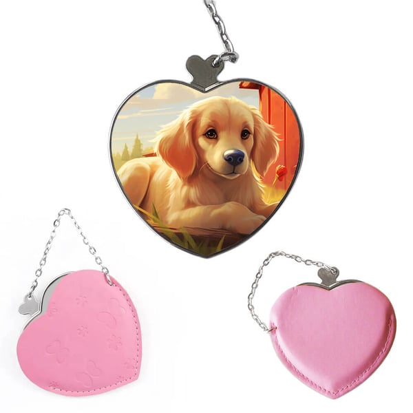 Kompakt sminkespeil: Tegneserie Golden Retriever Hund, lommespeil med levende og unikt design