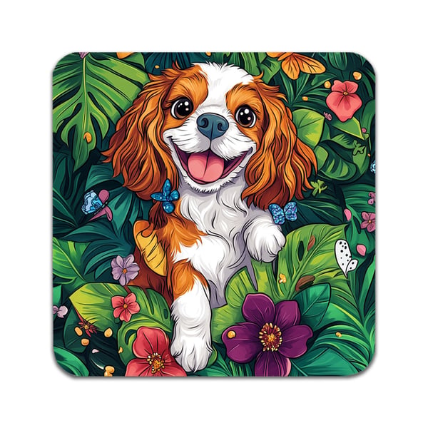 Glassunderlag (4-pakning): Hund Cavalier King Charles Spaniel, stilrene underlag med unike og livlige motiver