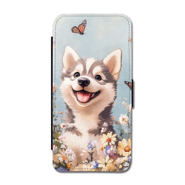 Barne Tegneserie Siberian Husky Hund, flipdeksel med unikt motiv, mobiletui med stativfunksjon Til Samsung Galaxy S9