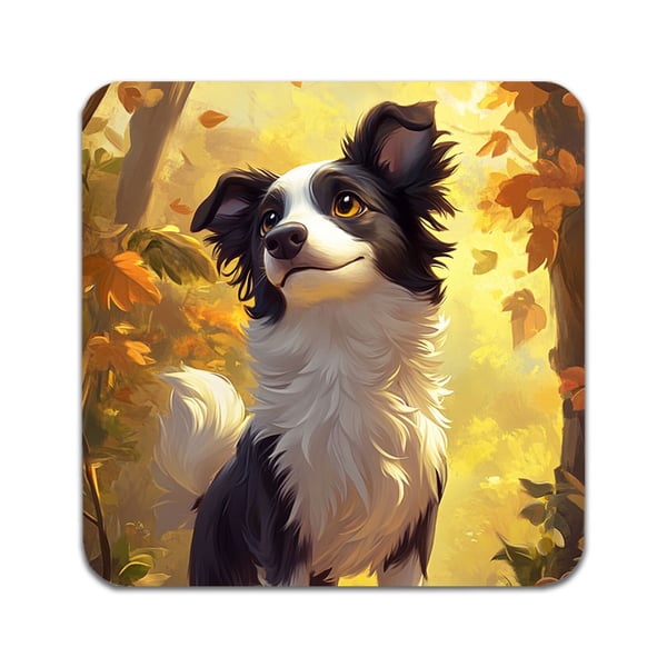 Glasbrikker (4-pak): Hund Border Collie, stilrene bordskånere med unikke og levende motiver