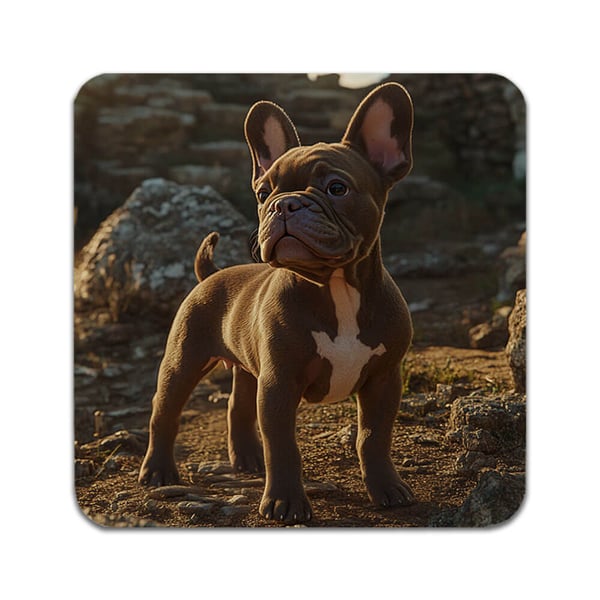 Glassunderlag (4-pakning): Hund Fransk Bulldog, stilrene underlag med unike og livlige motiver