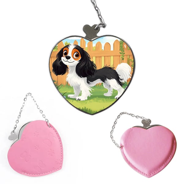 Kompakt sminkespeil: Barn Søt Tegneserie Cavalier King Charles Spaniel Hund, lommespeil med levende og unikt design