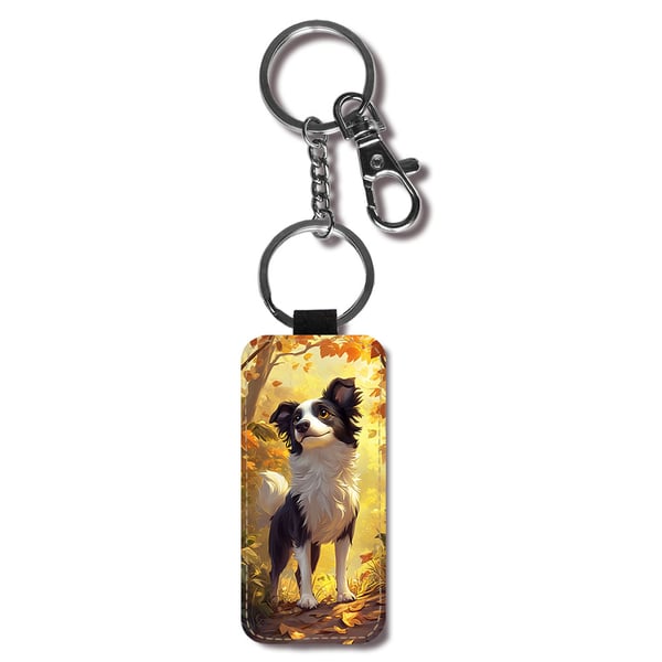 Nyckelring: Barn Söt Tecknad Border Collie Hund, stilrent hängsmycke med livfull och unikt design