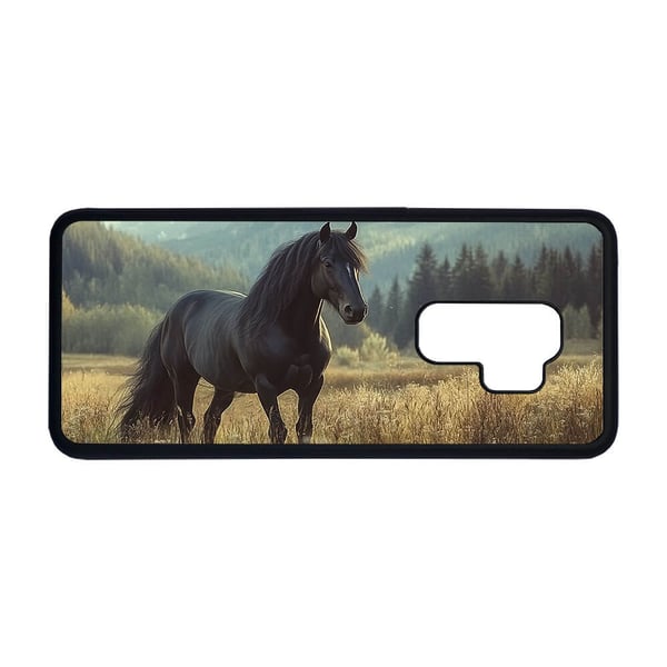 Til Samsung Galaxy S9+: Svart Hest, mobildeksel med unikt motiv, beskyttende cover