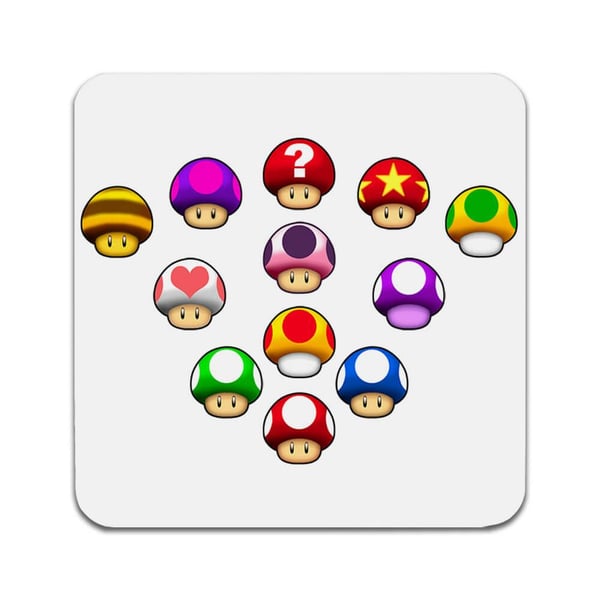 Glassunderlag (2-pakning): Super Mario Mushrooms, stilrene underlag med unike og livlige motiver