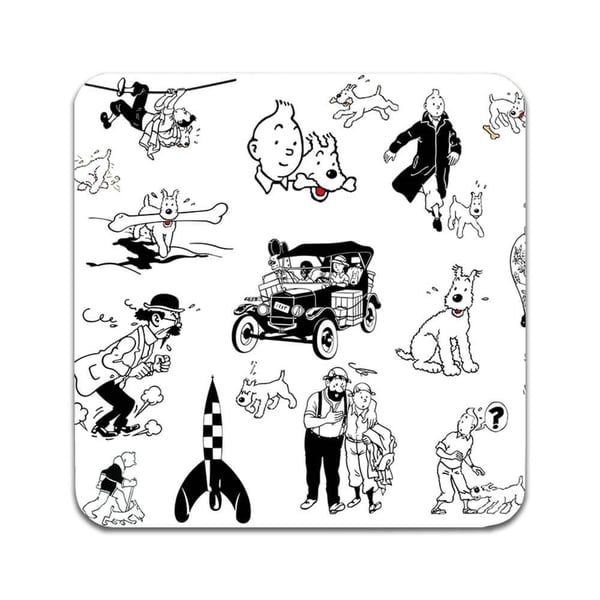 Glassunderlag (2-pakning): Tintin, stilrene underlag med unike og livlige motiver