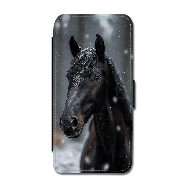 Til Samsung Galaxy S8+: Svart Hest, flipdeksel med unikt motiv, mobiletui med stativfunksjon