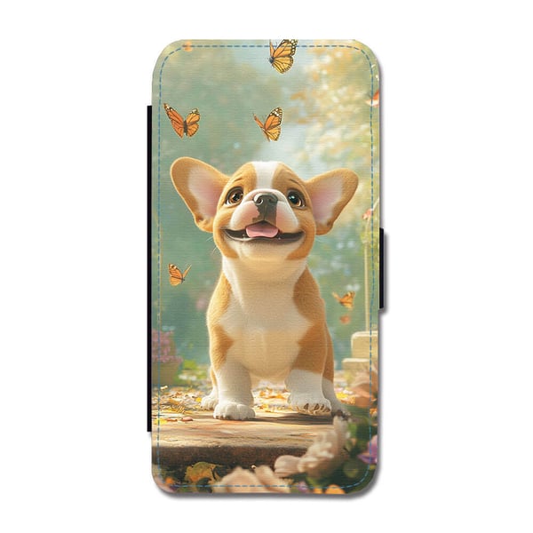 Til Samsung Galaxy S8: Barn Søt Tegneserie Hund Fransk Bulldog, flipdeksel med unikt motiv, mobiletui med stativfunksjon