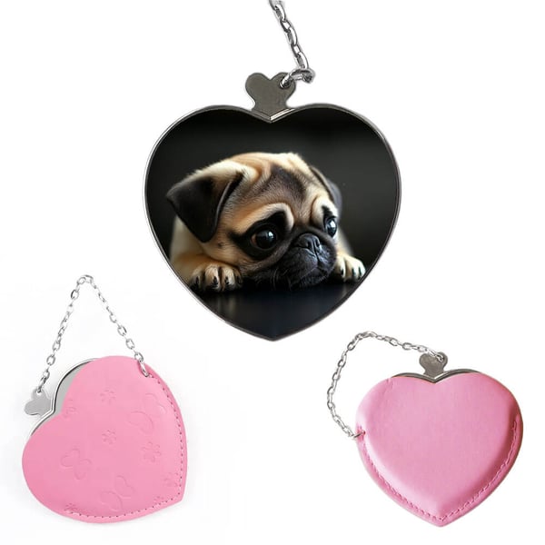 Kompakt kosmetikspejl: Hund Mops, lommespejl med levende og unikt design Kompakt kosmetikspejl: Hund Mops, lommespejl med levende og unikt design