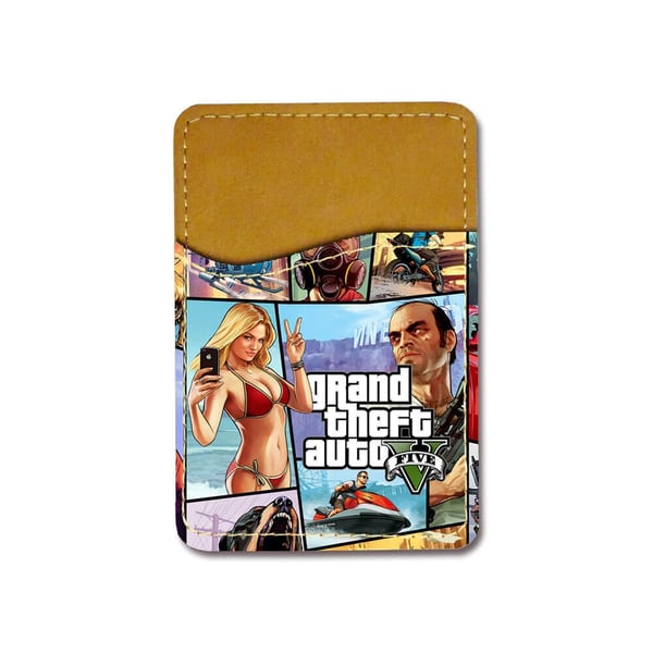 Selvklæbende kortholder til mobil (Universel): Grand Theft Auto, kortlomme med levende og unikt design til telefonen