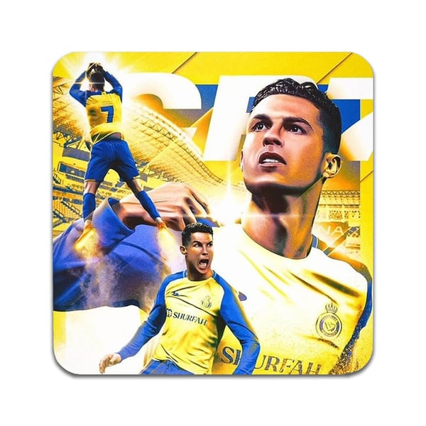 Glassunderlag (2-pakning): Cristiano Ronaldo 2023 Al-Nassr, stilrene underlag med unike og livlige motiver