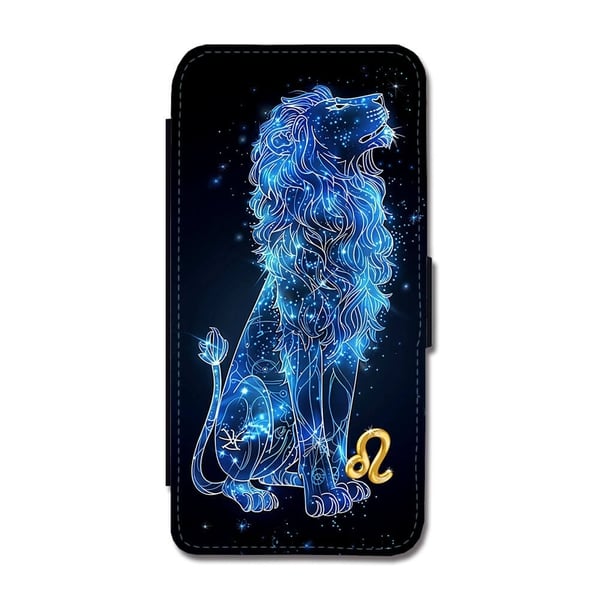 Til Samsung Galaxy S9: Stjernetegn Løven, flipdeksel med unikt motiv, mobiletui med stativfunksjon