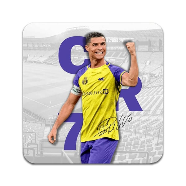 Lasinaluset (2 kpl): Cristiano Ronaldo 2023 Al-Nassr, tyylikkäät aluset uniikeilla ja eloisilla kuvioilla