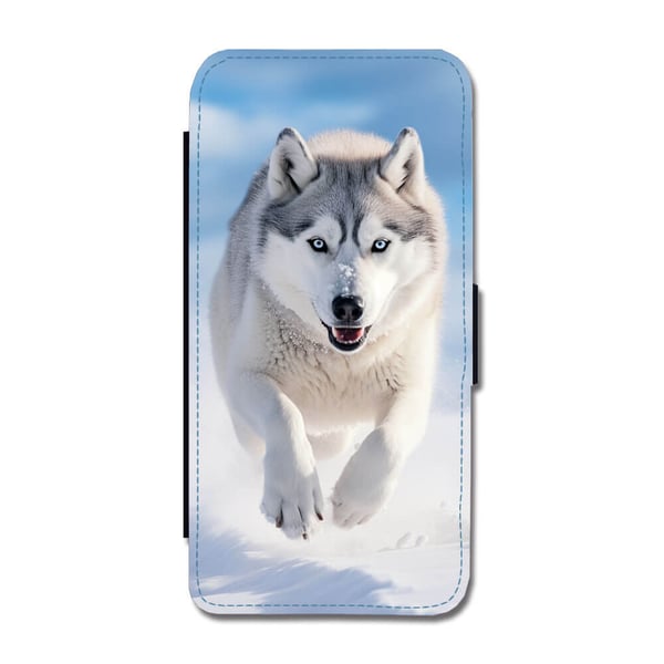Til Samsung Galaxy S8: Hund Siberian Husky, flipdeksel med unikt motiv, mobiletui med stativfunksjon