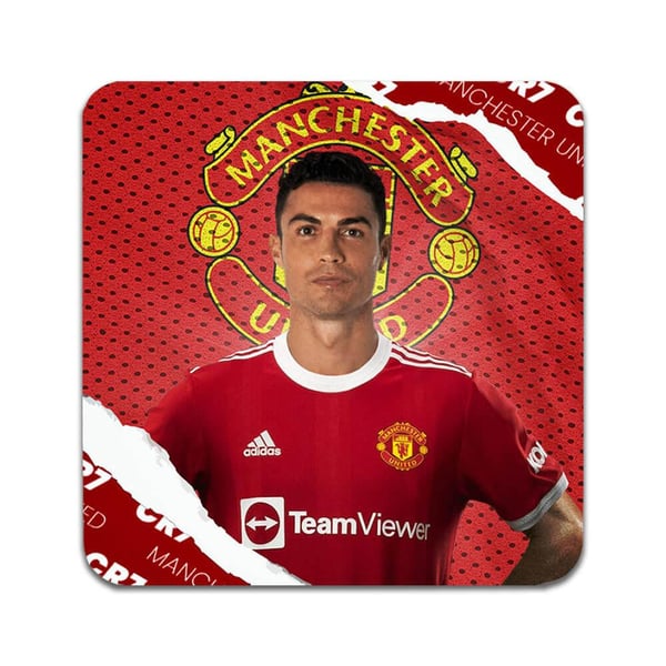 Lasinaluset (2 kpl): Cristiano Ronaldo 2021 Manchster United, tyylikkäät aluset uniikeilla ja eloisilla kuvioilla